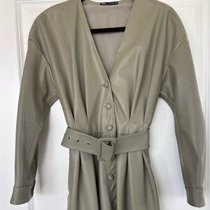 Zara Sage Faux Leather Dress with Belt